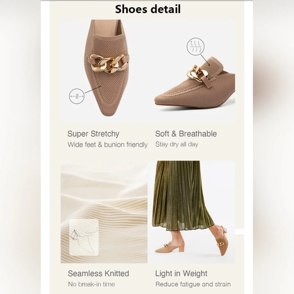 Knit Pointed Toe Chunky Heel Mules #962, 963 - Picture 10 of 16